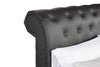 Tulsa Upholstered Platform Bed in Grey Vegan-Leather Fabric, Button Tufted - King Size  | Lit plateforme rembourré Tulsa en tissu de cuir végétalien gris avec capitonnage à boutons - format très grand lit