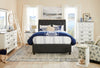 Tulsa Upholstered Platform Bed in Grey Vegan-Leather Fabric, Button Tufted - King Size  | Lit plateforme rembourré Tulsa en tissu de cuir végétalien gris avec capitonnage à boutons - format très grand lit