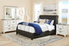 Tulsa Upholstered Platform Bed in Grey Vegan-Leather Fabric, Button Tufted - King Size  | Lit plateforme rembourré Tulsa en tissu de cuir végétalien gris avec capitonnage à boutons - format très grand lit