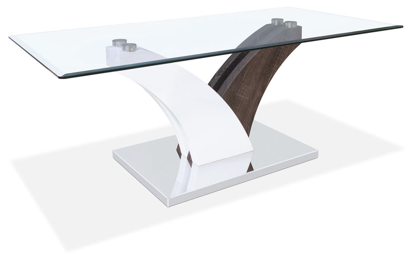 Tuxedo 48\" Modern Glass Top Coffee Table - White and Grey with Metal Base