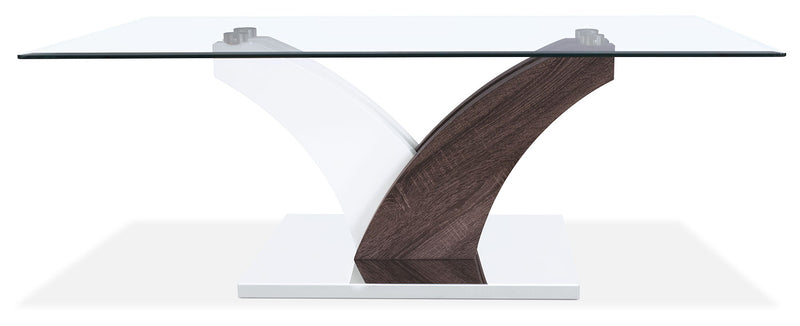 Tuxedo 48\" Modern Glass Top Coffee Table - White and Grey with Metal Base