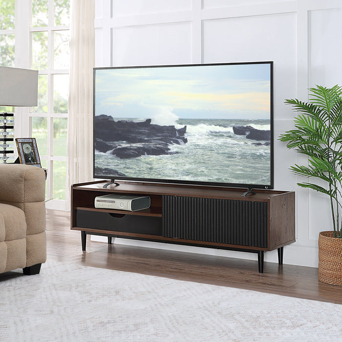 Manhattan Comfort Duane 59.25\" Modern Ribbed TV Stand - Dark Brown & Black
