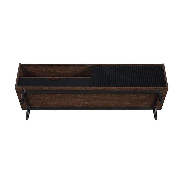 Manhattan Comfort Duane 59.25\" Modern Ribbed TV Stand - Dark Brown & Black