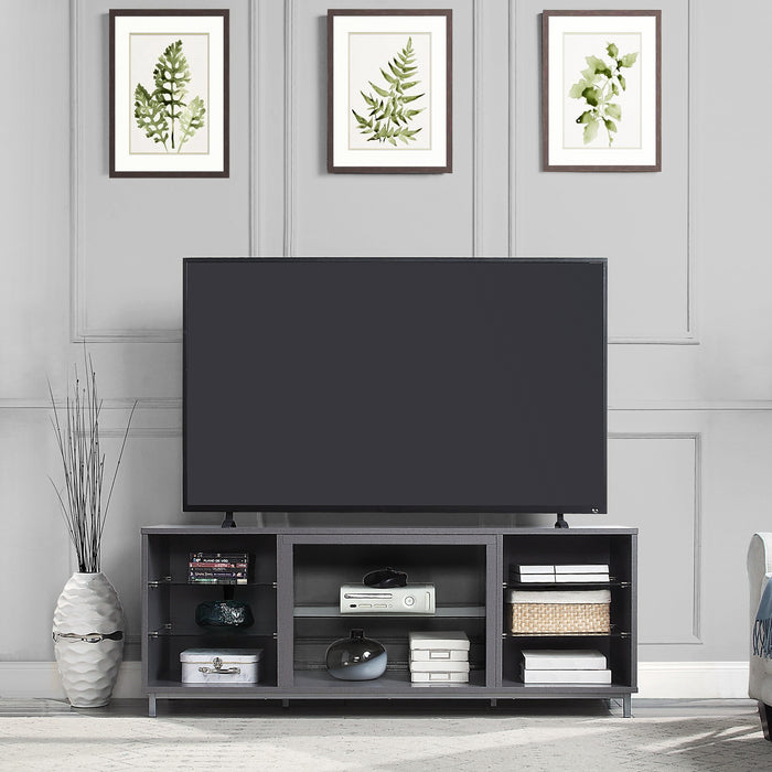 Manhattan Comfort Brighton 60\" TV Stand with Glass Shelves & Media Wire Management - Grey