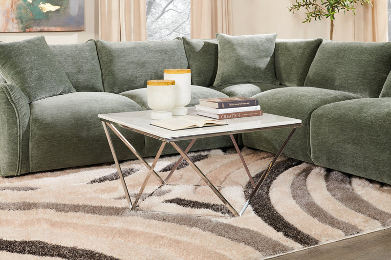 Amanda 31.5\" Modern Square Coffee Table - White Marble Top with Chrome Metal Base