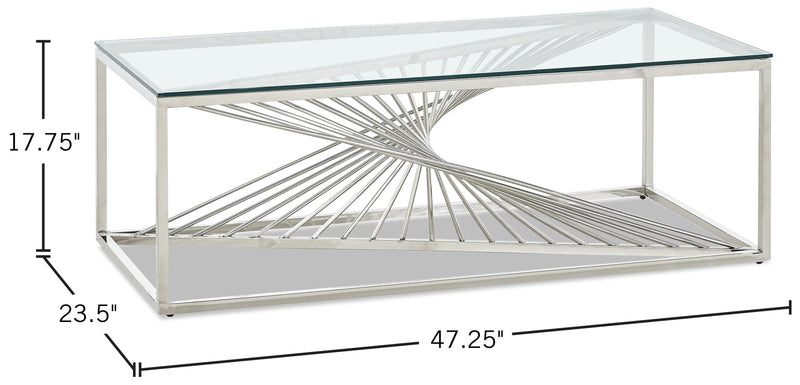 Andreas 47.25\" Modern Glass Top Coffee Table - Silver with Chrome Metal Base