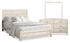 Arbor 5pc Bedroom Set with Panel Bed, Dresser & Mirror, Driftwood White  - King Size | Ensemble de chambre à coucher Arbor 5 pièces bois de grève blanc avec lit à panneaux, commode et miroir - format très grand lit