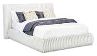 Aria Upholstered Platform Bed in Grey Fabric, Tufted - Queen Size 