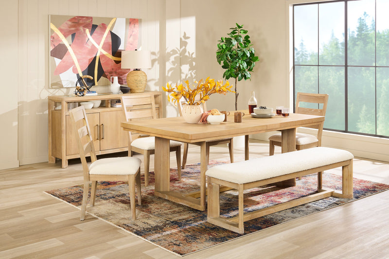 Aspen Dining Bench with Fabric Seat, 64.25\"W - Natural