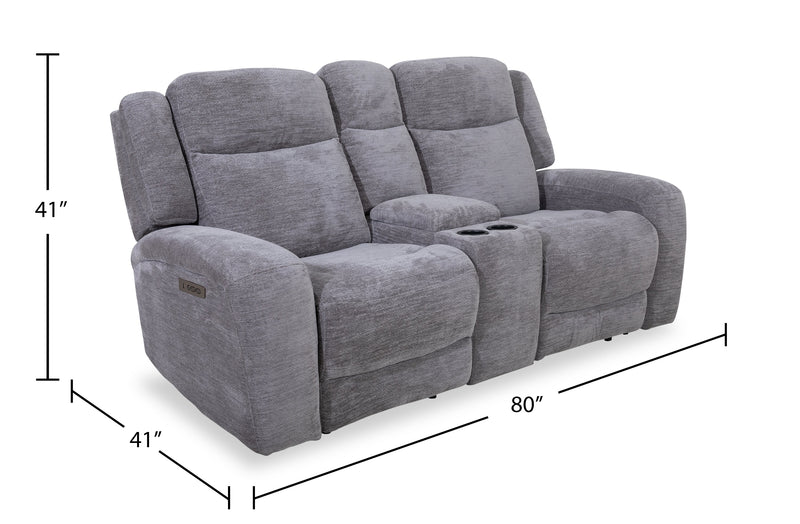 Atlantis 79\" Zero Gravity Fabric Power Reclining Loveseat with Storage Console and USB Ports - Dove Grey