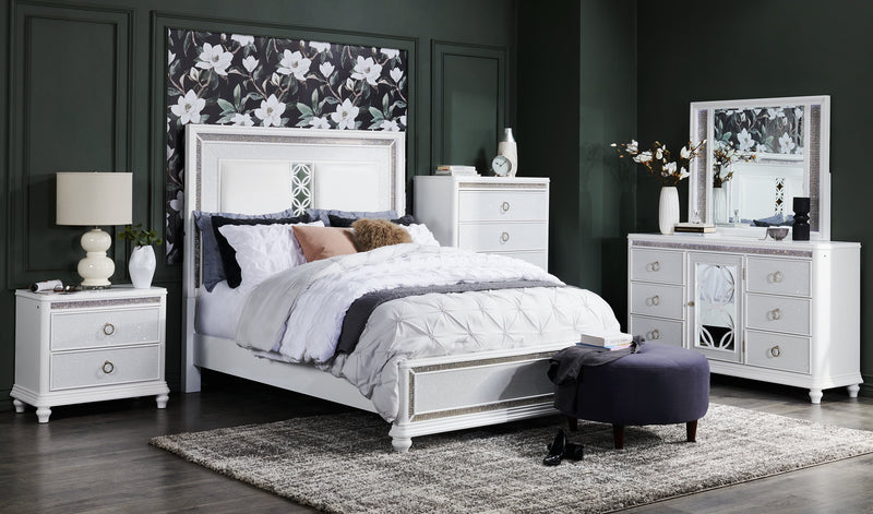 Ava Bedroom Chest of Drawers with LED Light, 5-Drawer, 40.5\"W x 54.1\"H, Glam - White