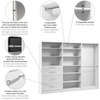 Bestar Florence 107" Modular Walk-In Closet System with Rods, Shelves and Drawers Shaker Style - White|Système de pièce-penderie modulaire Florence de Bestar de 107 po avec tringles, tablettes et tiroirs de style Shaker - blanc