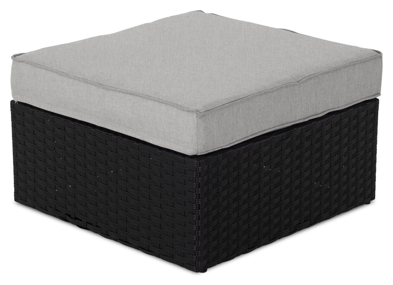 Barbados Outdoor Patio Ottoman - Hand-Woven Resin Wicker, UV & Weather Resistant - Black/Grey