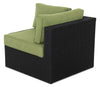 Barbados Corner Outdoor Patio Chair - Hand-Woven Resin Wicker, UV & Weather Resistant - Black/Green | Fauteuil en coin Barbados pour la terrasse à l’extérieur - osier en résine tressé à la main, résistant aux rayons UV et aux intempéries - noir et vert