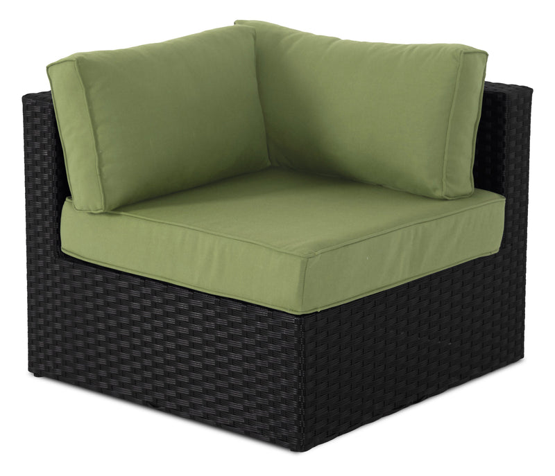 Barbados 5-Piece Outdoor Patio Set with 3 Corner Chairs & 2 Armless Chairs - Hand-Woven Resin Wicker, UV & Weather Resistant - Black/Green