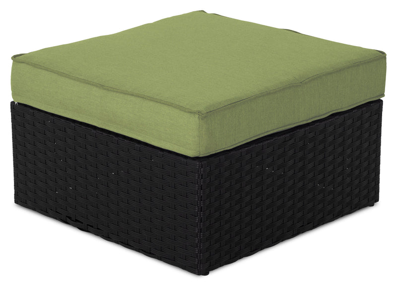Barbados 6-Piece Outdoor Patio Set with 3 Corner Chairs, 2 Armless Chairs & Ottoman - Hand-Woven Resin Wicker, UV & Weather Resistant - Black/Green
