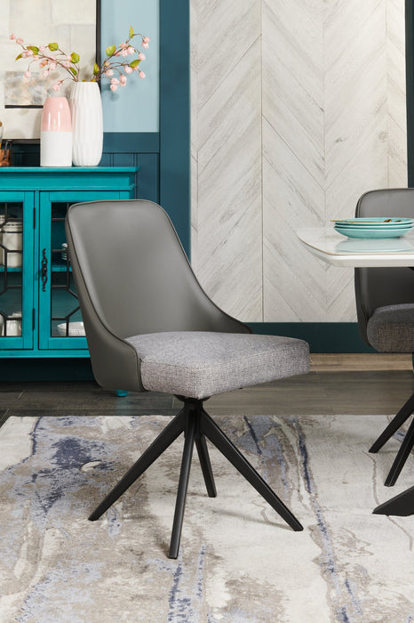 Bari 5pc Dining Set with Table & 4 Grey Swivel Chairs, Marble-Look Ceramic Top, Metal, 63\"W