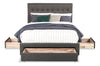 Beck Upholstered Storage Bed in Dark Grey Fabric, Button Tufted - Queen Size | Lit rembourré Beck en tissu gris foncé avec rangement et capitonnage à boutons - format grand lit