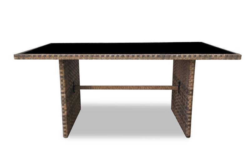 Bergen Dining Height Outdoor Patio Table - Hand-Woven Resin Wicker, Glass Top - Grey