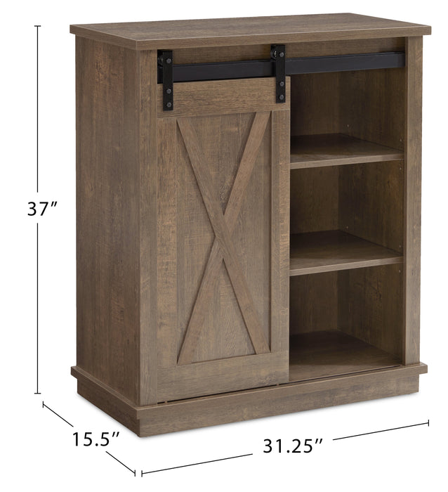 Bristow 31” Accent Cabinet with Shelves and Sliding Barn Door - Walnut Oak