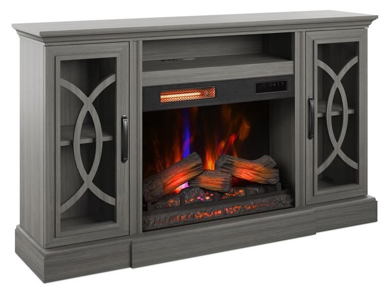 Brooke 62\" Contemporary Electric Fireplace TV Stand with Storage & Cable Management for TVs up to 70\"- Grey