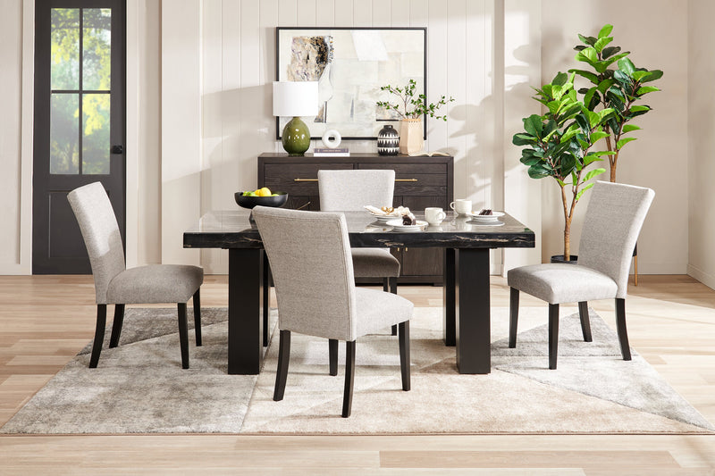 Burk Dining Table with Epoxy Resin Marble-Look Top, 72\"W - Black