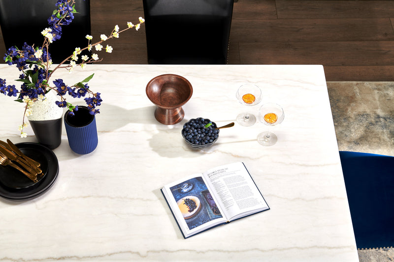 Cami Dining Table with Genuine Marble Top, 70\"W - White