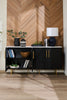 Kort & Co. Capri Dining Server with Storage, Marble-Look Top & Gold Accent, 66"W - Black/White | Desserte de salle à manger Capri de Kort & Co. de 66 po (L) avec rangement, dessus en imitation de marbre et touches dorées - noire et blanche