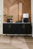Kort & Co. Capri Dining Server with Storage, Marble-Look Top & Gold Accent, 66"W - Black/White | Desserte de salle à manger Capri de Kort & Co. de 66 po (L) avec rangement, dessus en imitation de marbre et touches dorées - noire et blanche