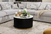 Kort & Co. Capri 32” Modern Round Coffee Table with White Sintered Stone Top and Casters - Black and Gold | Table à café ronde moderne Capri de Kort & Co. de 32 po avec dessus en pierre frittée blanche et roulettes - noire et dorée