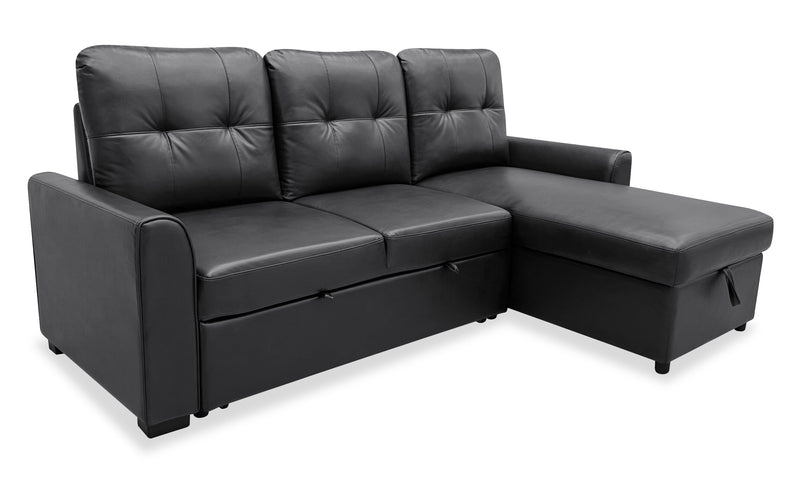 Carter 2-Piece Right-Facing Leather-Look Fabric Sleeper Sectional with Storage Chaise - Black