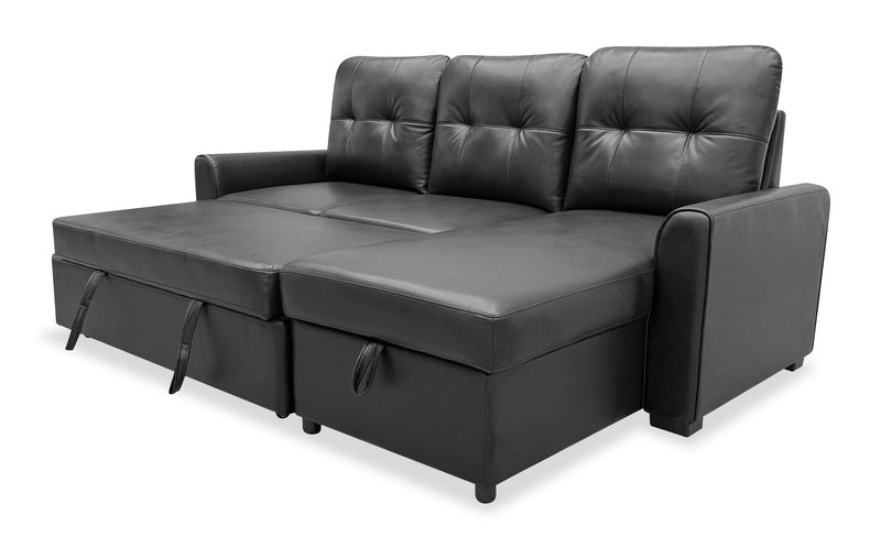 Carter 2-Piece Right-Facing Leather-Look Fabric Sleeper Sectional with Storage Chaise - Black