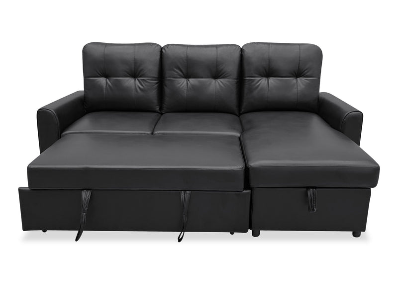 Carter 2-Piece Right-Facing Leather-Look Fabric Sleeper Sectional with Storage Chaise - Black
