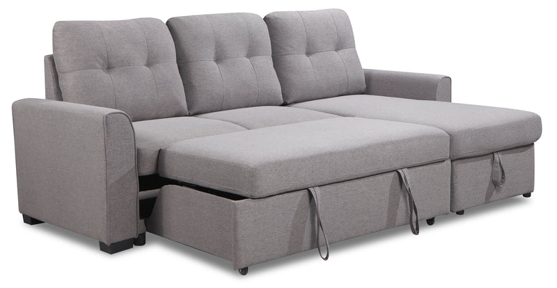 Carter 2-Piece Right-Facing Linen-Look Fabric Sleeper Sectional with Storage Chaise - Solis Grey