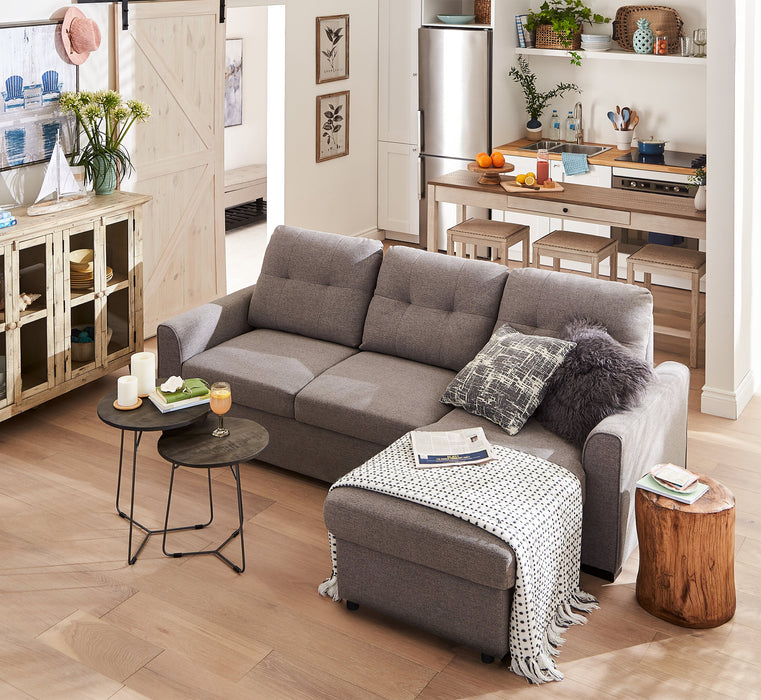 Carter 2-Piece Right-Facing Linen-Look Fabric Sleeper Sectional with Storage Chaise - Solis Grey