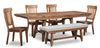 Cedar 6pc Dining Set with Table, Bench & 4 Chairs, Pine Wood, Trestle-Base, 72.07"W - Brown | Ensemble de salle à manger Cedar 6 pièces en pin avec table de 72,07 po (L), base à tréteaux, banc et 4 chaises - brun