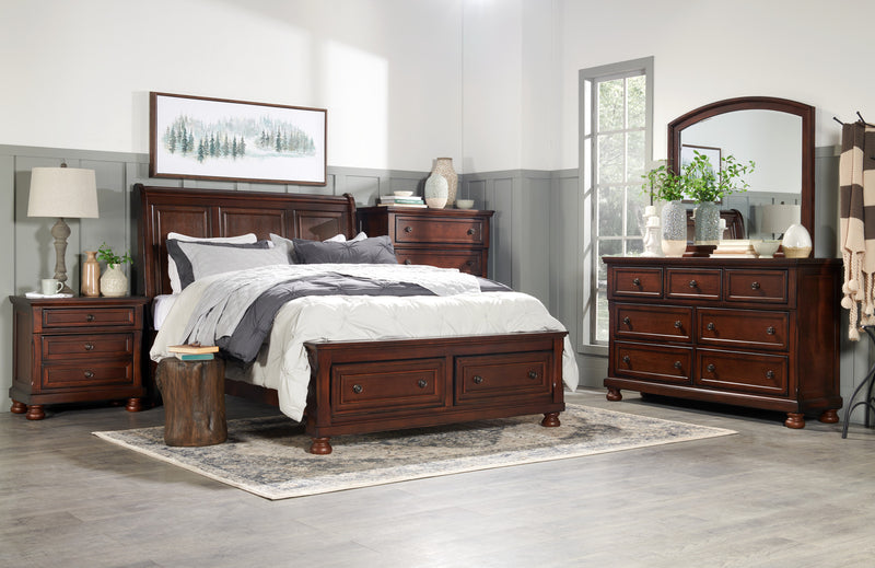 Chelsea 5pc Bedroom Set with Storage Bed, Dresser & Mirror, Cherry Brown - Queen Size