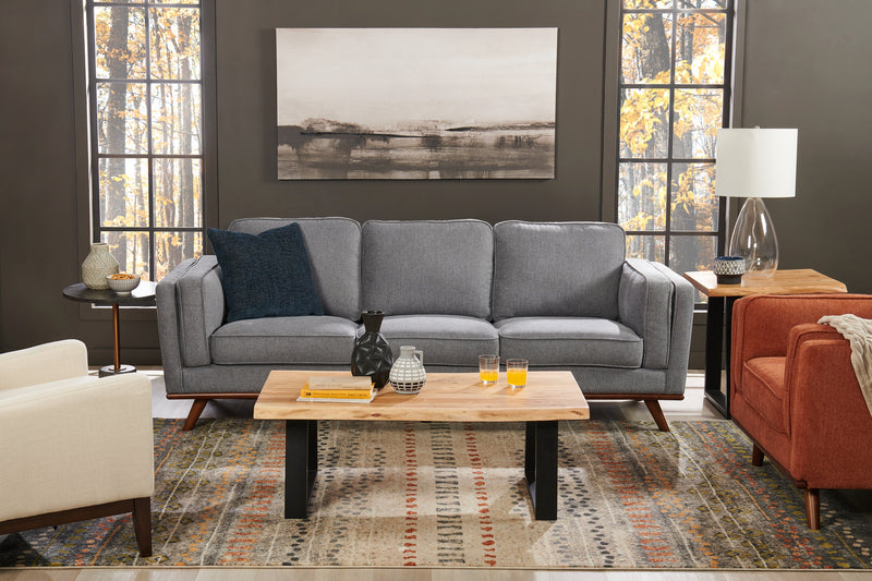 Kort & Co. Kassia 90.6\" Linen-Look Fabric Sofa with Wood Base and Legs - Grey
