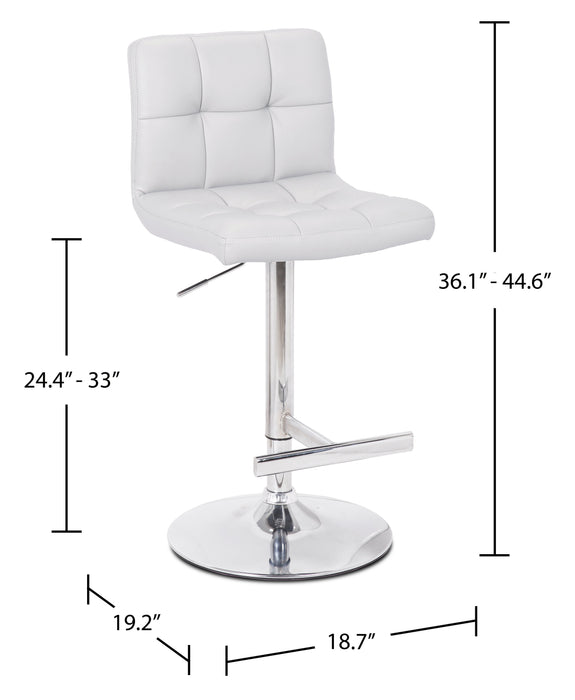 Cruz Barstool with Swivel & Adjustable Seat, Vegan Leather Fabric, 24-33\"H, Metal - White