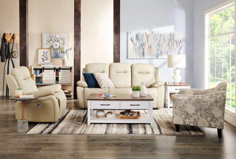 Kort & Co. Logan 47.25\" Traditional Coffee Table with Storage and Shelf - White and Walnut Oak 