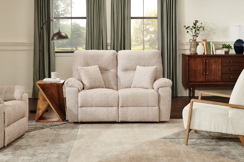 Made in Canada Dawson 64\" Fabric Power Reclining Loveseat with USB Port and Accent Pillows - Beige