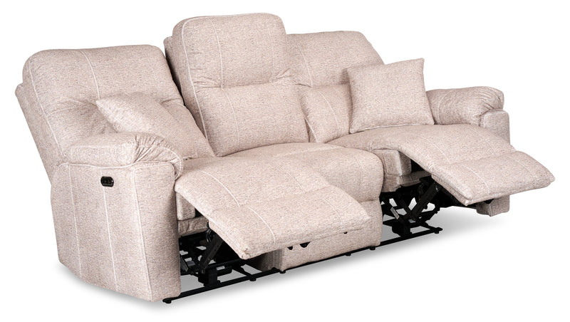 Made in Canada Dawson 87\" Fabric Power Reclining Sofa with USB Port and Accent Pillows - Beige