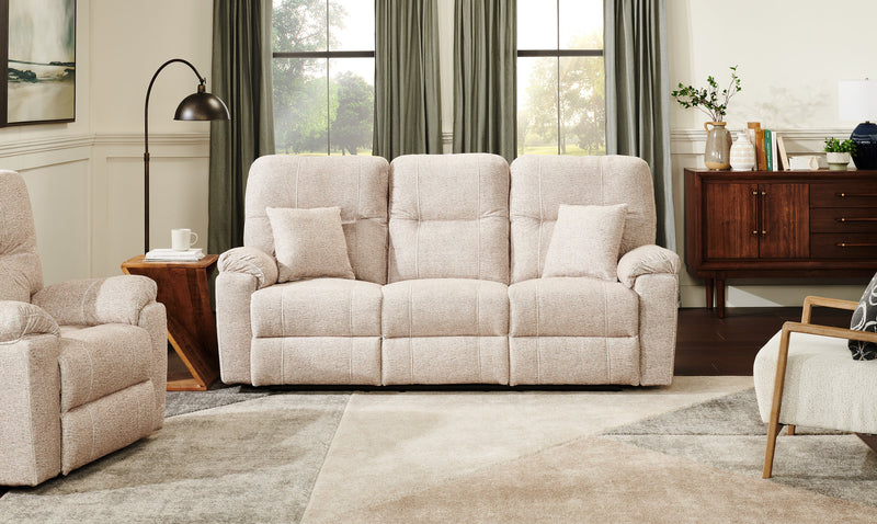 Made in Canada Dawson 87\" Fabric Power Reclining Sofa with USB Port and Accent Pillows - Beige