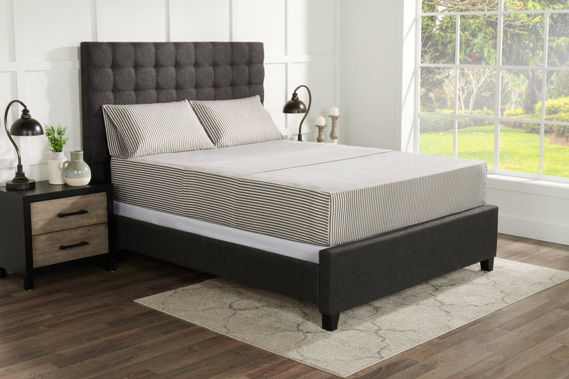 Striped 4-Piece Queen Cotton Sheet Set - Dark Grey