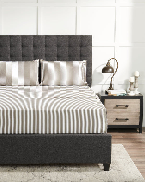 Striped 4-Piece Queen Cotton Sheet Set - Dark Grey
