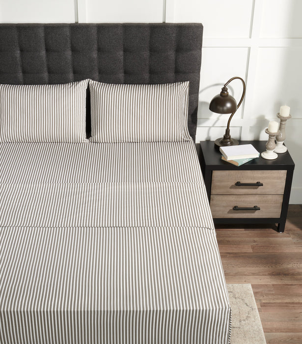 Striped 4-Piece Queen Cotton Sheet Set - Dark Grey