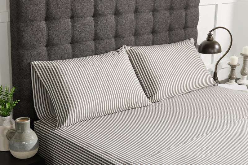 Striped 4-Piece Queen Cotton Sheet Set - Dark Grey