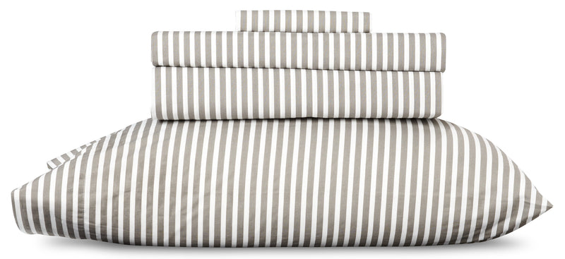 Striped 4-Piece Queen Cotton Sheet Set - Dark Grey