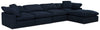 Eclipse Modular 5-Piece Linen-Look Fabric Sectional with Ottoman and Reversible Feather Down Cushions - Navy Blue | Sofa sectionnel modulaire Eclipse 5 pièces en tissu d’apparence lin avec pouf et coussins réversibles en duvet et plumes - bleu marine