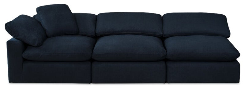Eclipse Modular 5-Piece Linen-Look Fabric Sectional with Ottoman and Reversible Feather Down Cushions - Navy Blue